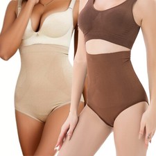 2 Pack Women High-Waist Seamless Body Shaper Briefs Tummy Control Slim Panties