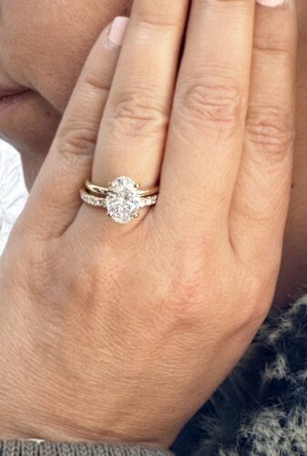 Oval Cut Moissanite Engagement Ring And Band Solitaire 14k Solid Yellow Gold 3.3 - Picture 13 of 14