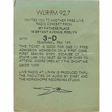 3-D Large Comp Concert Ticket Stub ROSLYN NYC 5/1/80 MY FATHER'S PLACE Rare