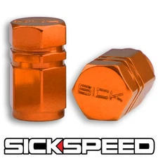 2 ORANGE HEXAGONAL ANODIZED ALUMINUM VENTIL VALVE STEM CAPS FOR MOTORCYCLE M5