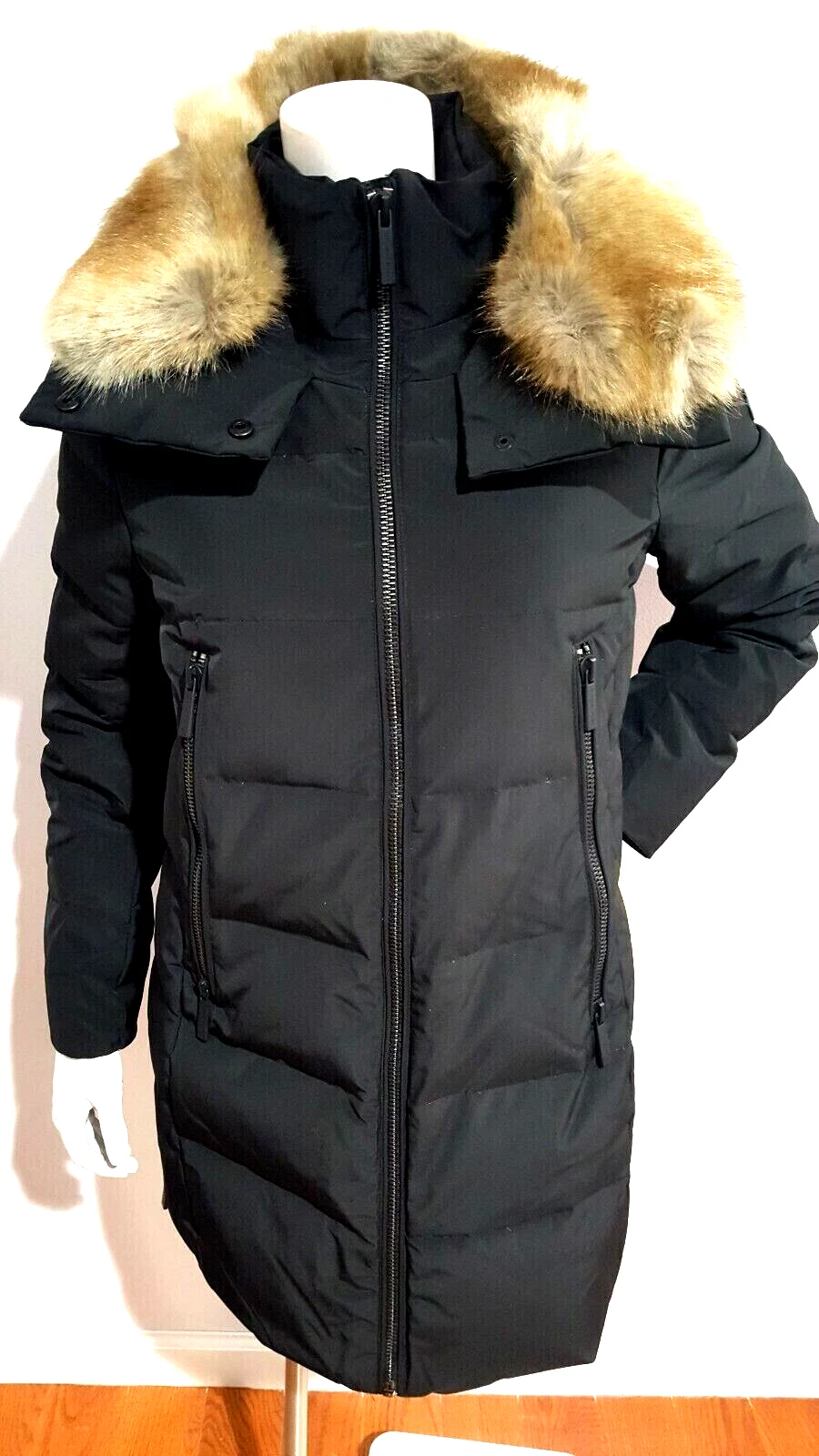 NUOVO CAPPOTTO PARKA MICHAEL KORS CON FINITURE IN PELLICCIA SINTETICA NERO PIUMINO TAGLIA S