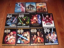 Set of all 11 Star Wars films on DVD. Episodes 1-9 +Rogue One & Solo. Widescreen