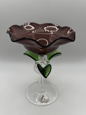 Vintage schöne mundgeblasene Glasblume mit Original Aufkleber