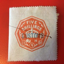 GB RARE EMBOSSED CUSTOMS STAMP Used Very Nice ?? 11/09/1901 5/- SHILLINGS