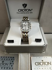 CROTON 18K GOLD BEZEL & CROWN And LINKS, SAPPHIRE CRYSTAL, NOS. Swiss