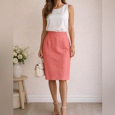 Harv Benard Coral Linen Pencil Skirt Size 10 Classic Office Summer Y2K vintage