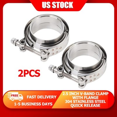 2PCS 304 SS 2.5Inch V-Band Clamp Male-Female Flange Quick Release StainlessSteel