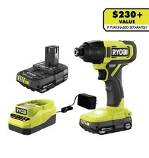 RYOBI ONE 18V Cordless 1/4" Impact Drill/Driver Kit, 2 Batteries Charger
