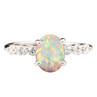4KT White Gold 1.15 Cts. Natural Opal IGI Certified Diamond Ring - Tariffs Free