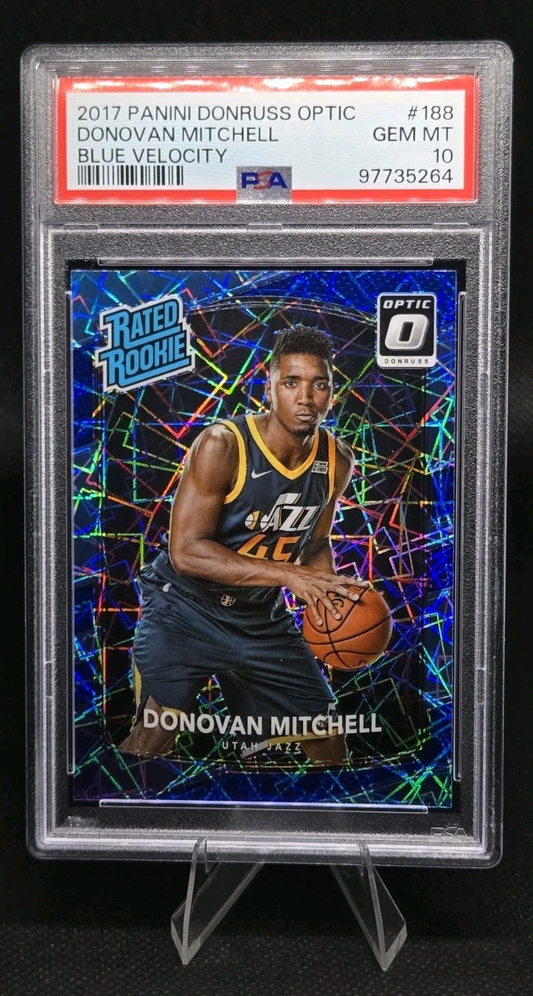 Donovan Mitchell 2017 Donruss Optic Blue Velocity Rookie #188 Cavaliers PSA 10