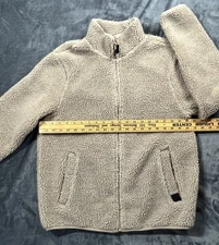 Rainforest Fleece Jacket Lined Full Zip Beige Blue Plaid Lining Pockets SMALL