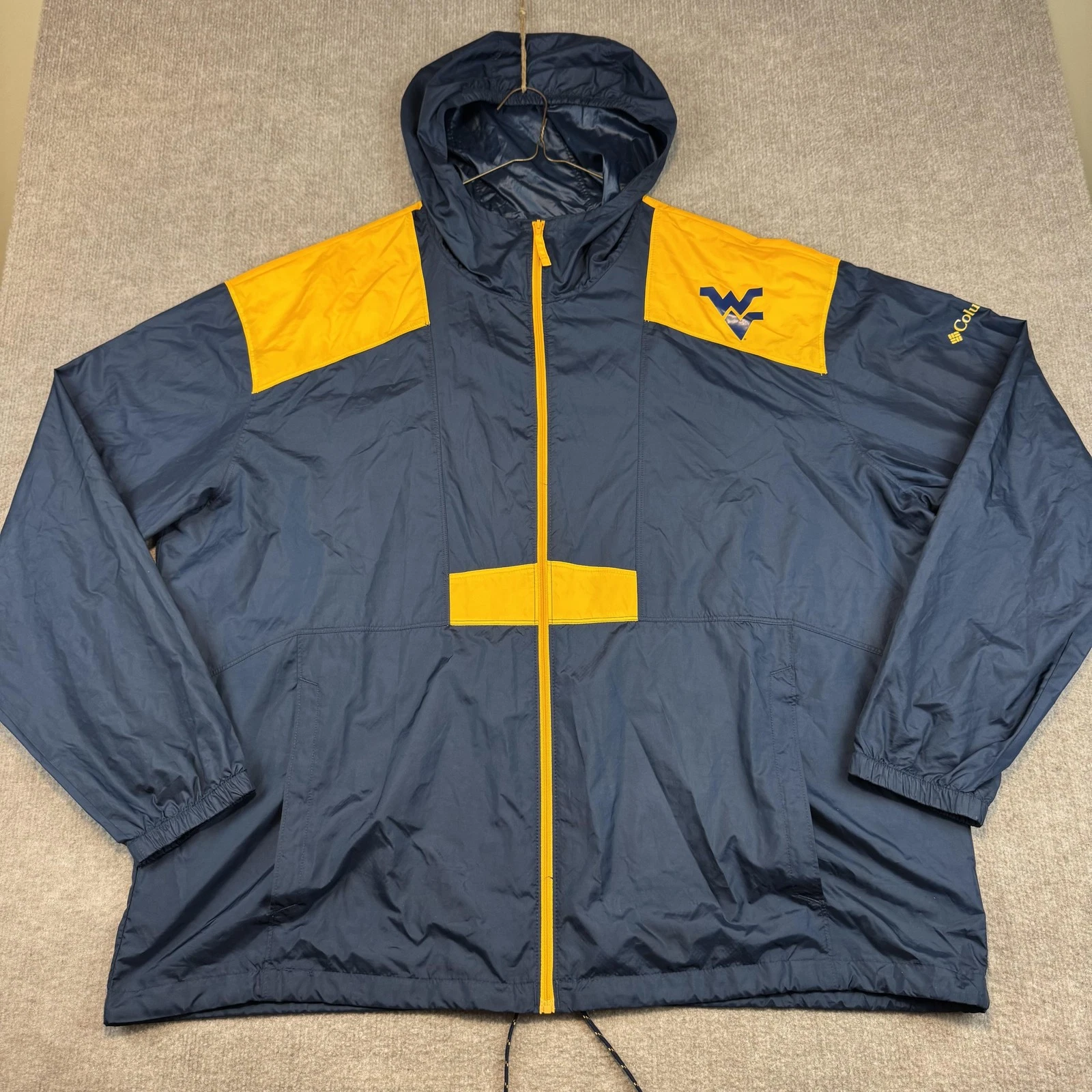 West Virginia Mountaineers Jacket Mens 2XL Blue NCAA Windbreaker Columbia Hooded
