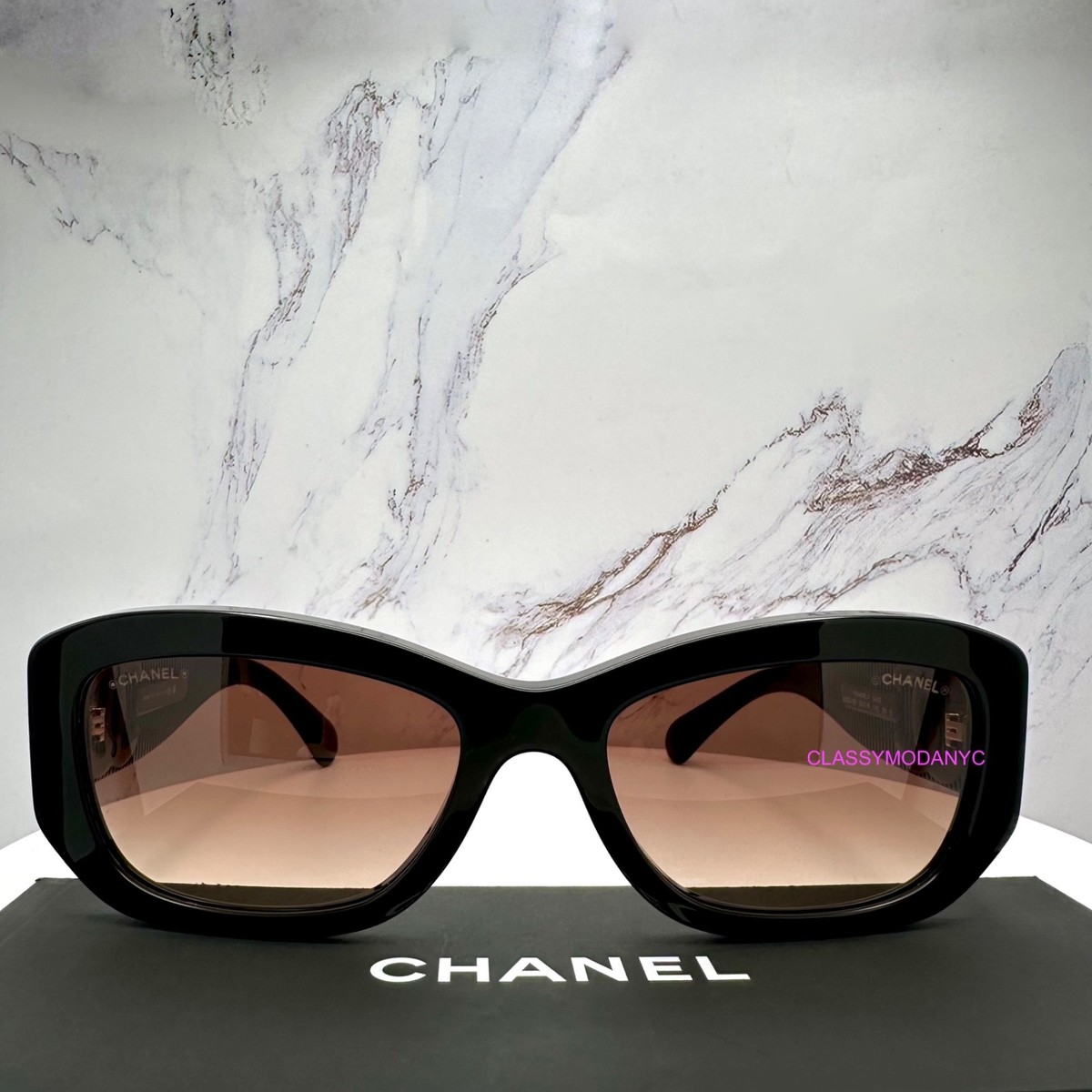 New CHANEL Sunglasses Black Rectangle CH5493 C622/S5 CC Square