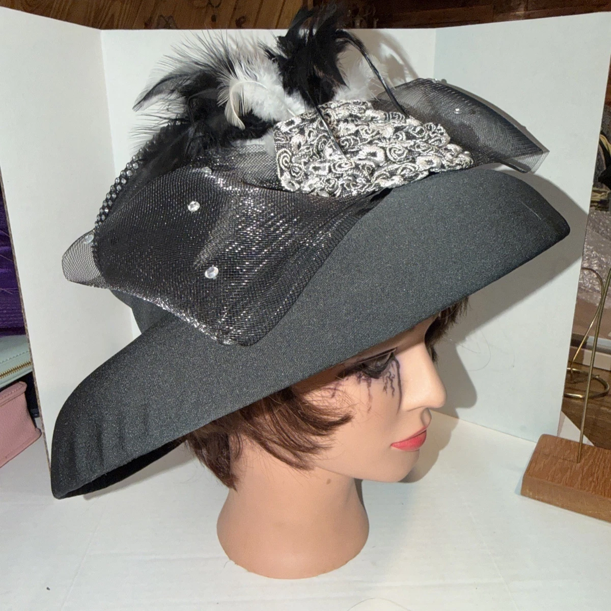 Vintage Donna Vinci Couture‎ Hat Womens Fur Pill Box Feather Sequin Art Deco donna vinci hats products for sale | eBay main image 3