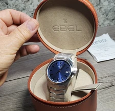 Ebel Wave Men’s 40 mm Stainless Steel Date Watch Blue Dial Swiss New