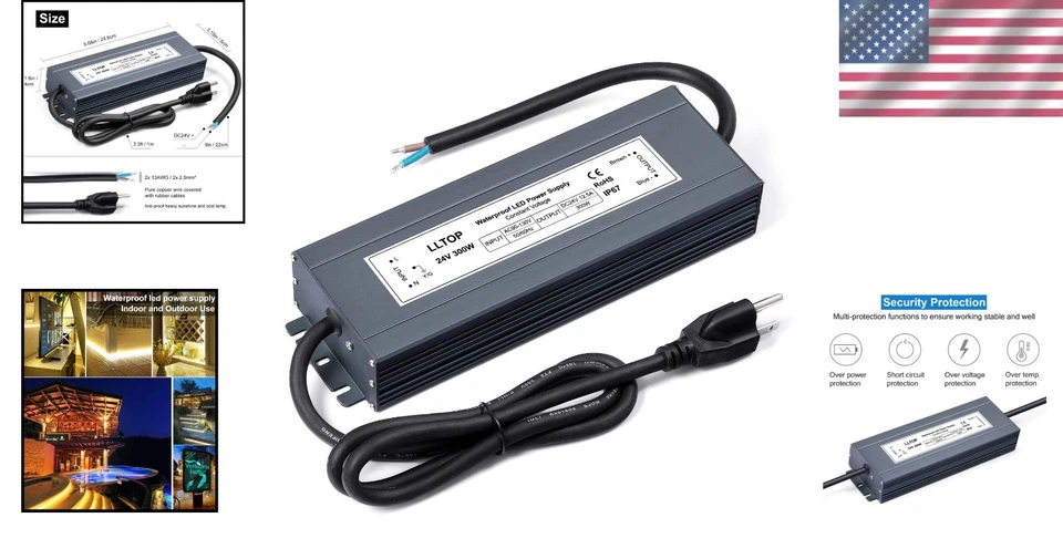 Fuente de Alimentación LED Impermeable 24V 12.5A 300W Transformador Foto 2 de 4