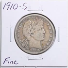 1910-S 50C Barber Liberty Head Half Dollar in Fine Condition #5551