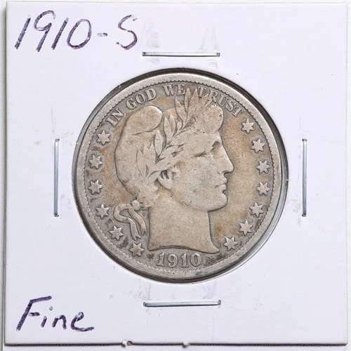 1910-S 50C Barber Liberty Head Half Dollar in Fine Condition #5551