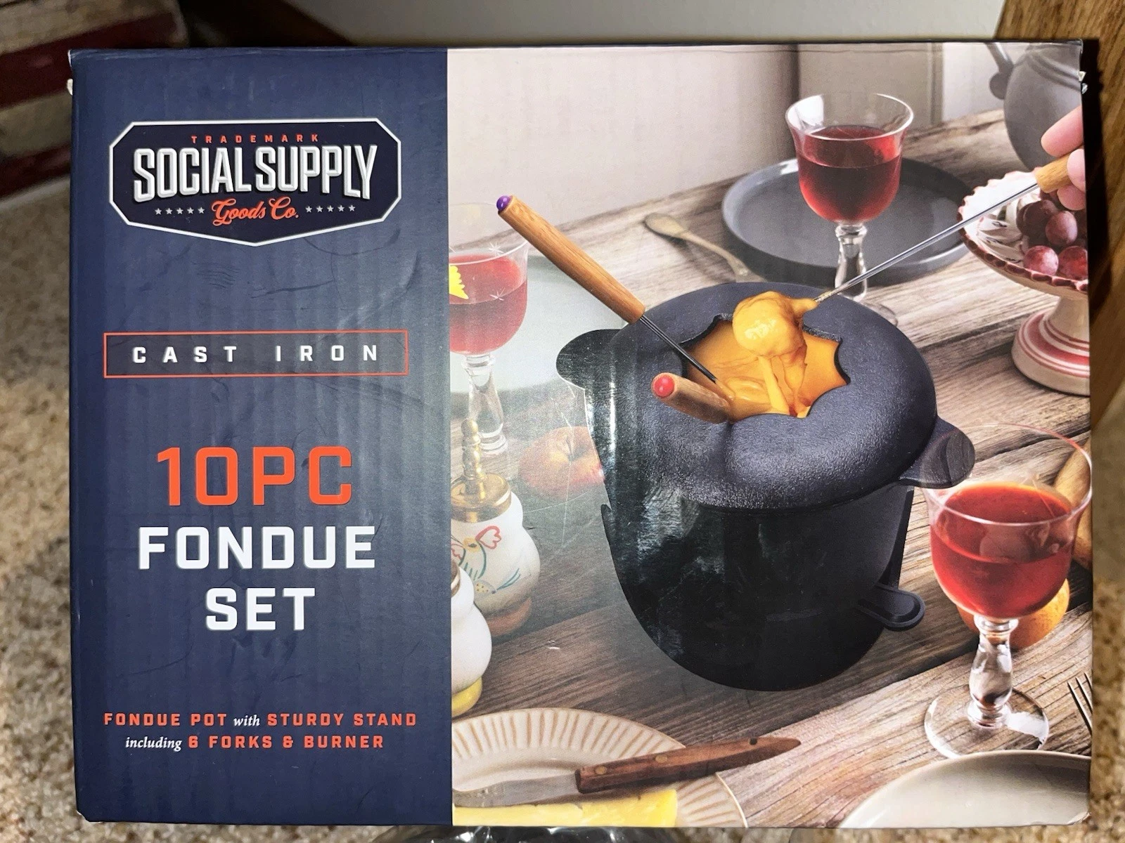 New Open Box Social Supply Cast Iron Fondue Set 10 Pc Pot Stand Forks Burner NIB
Opens in a new wind