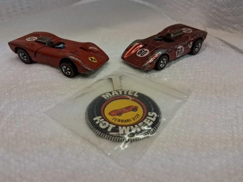 2-Set Redline Hotwheels Red Ferrari 312p Red W/Badge 1969 1970