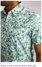 William Murray Southern Charm Performance Green White Button Down Golf Shirt Lg