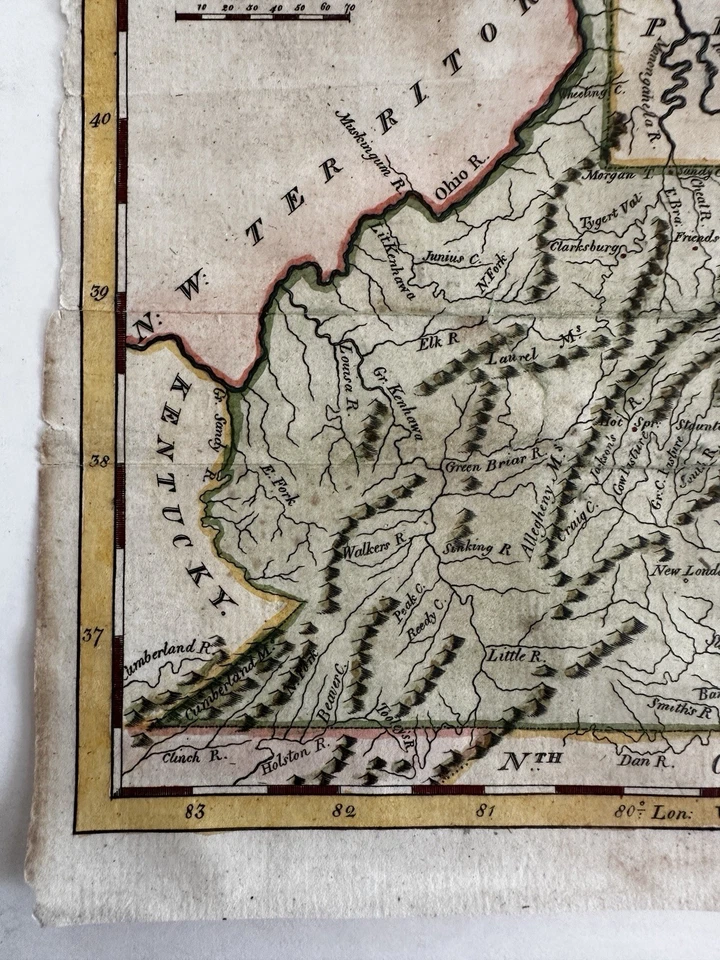 Virginia State 1796 Thomas & Andrews raro mapa a color grabado a mano Foto 4 de 4