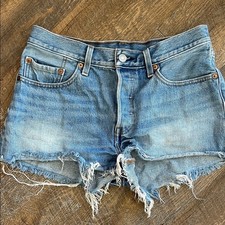 Levi's 501 Denim Jean Shorts Cut Off Button Fly Size 27 Distressed