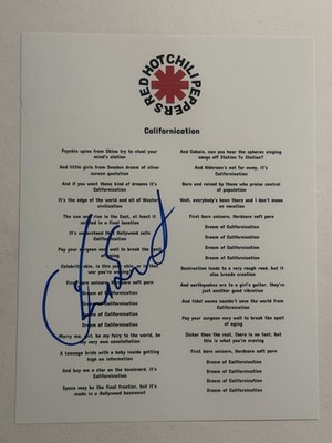 CHAD SMITH SIGNED LYRIC SHEET AUTOGRAPHED RED HOT CHILI PEPPERS DRUMMER RARE COA