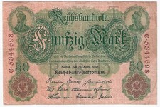 Germany 50 Mark Banknote 1910 P-41, 7 Digit SN, Circulated, Combined Shipping
