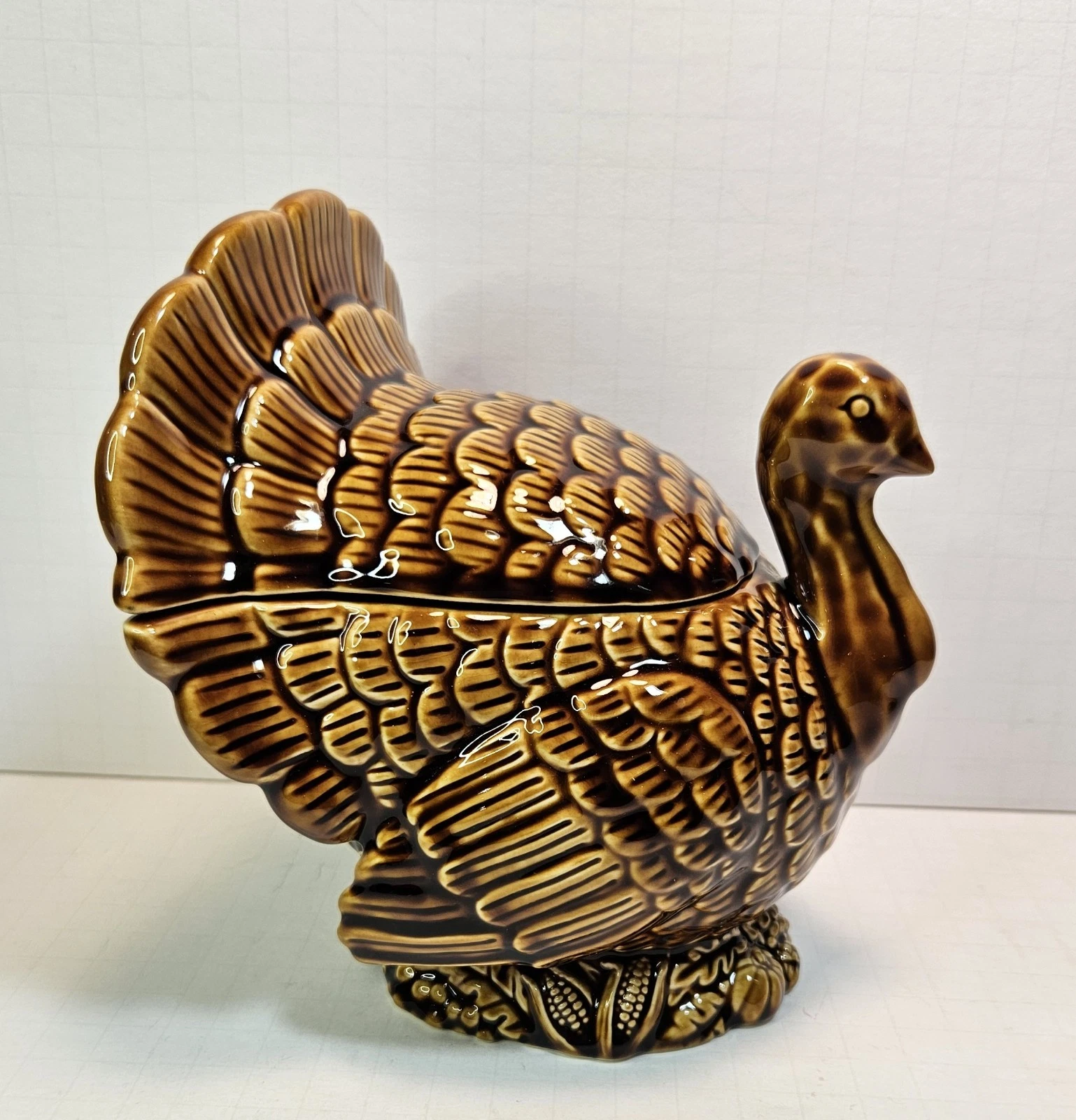 Vintage Ceramic Thanksgiving Day Turkey Candy Dish Centerpiece w/Lid 7" Tall