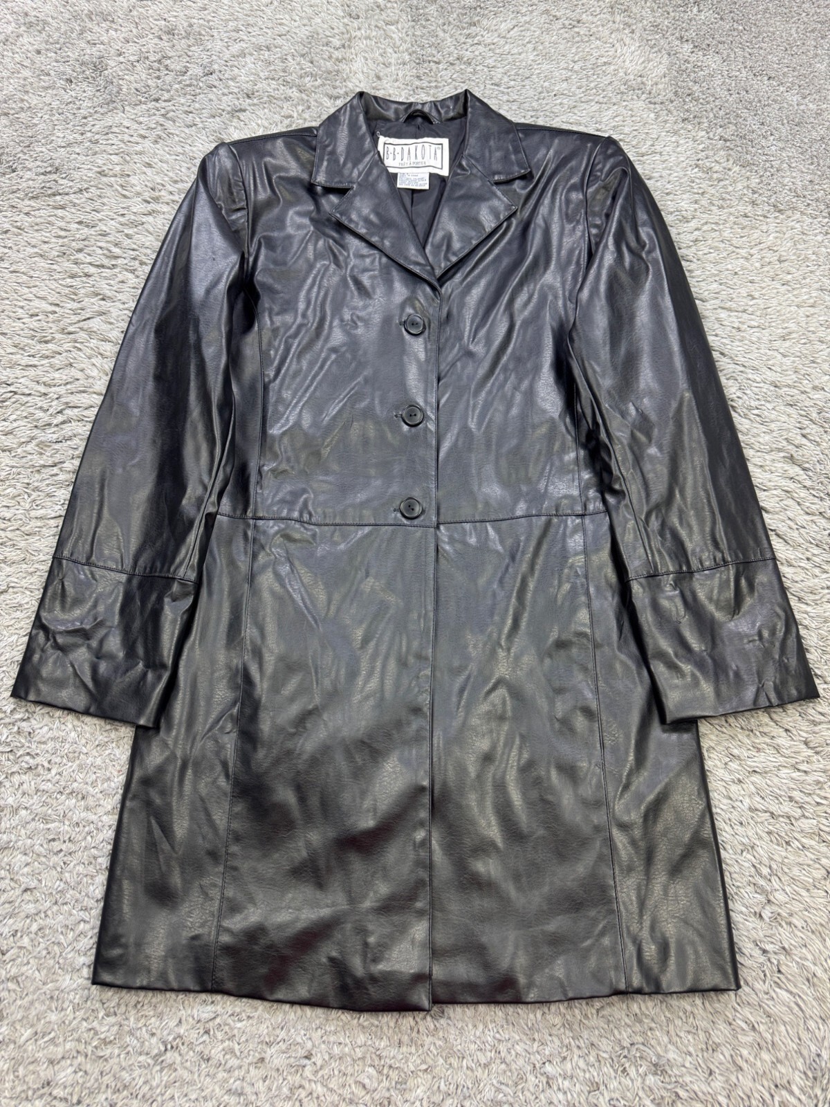 BB Dakota Jacket Women Small Faux Leather Moto Grudge Whimsigoth Trench Coat Y2K