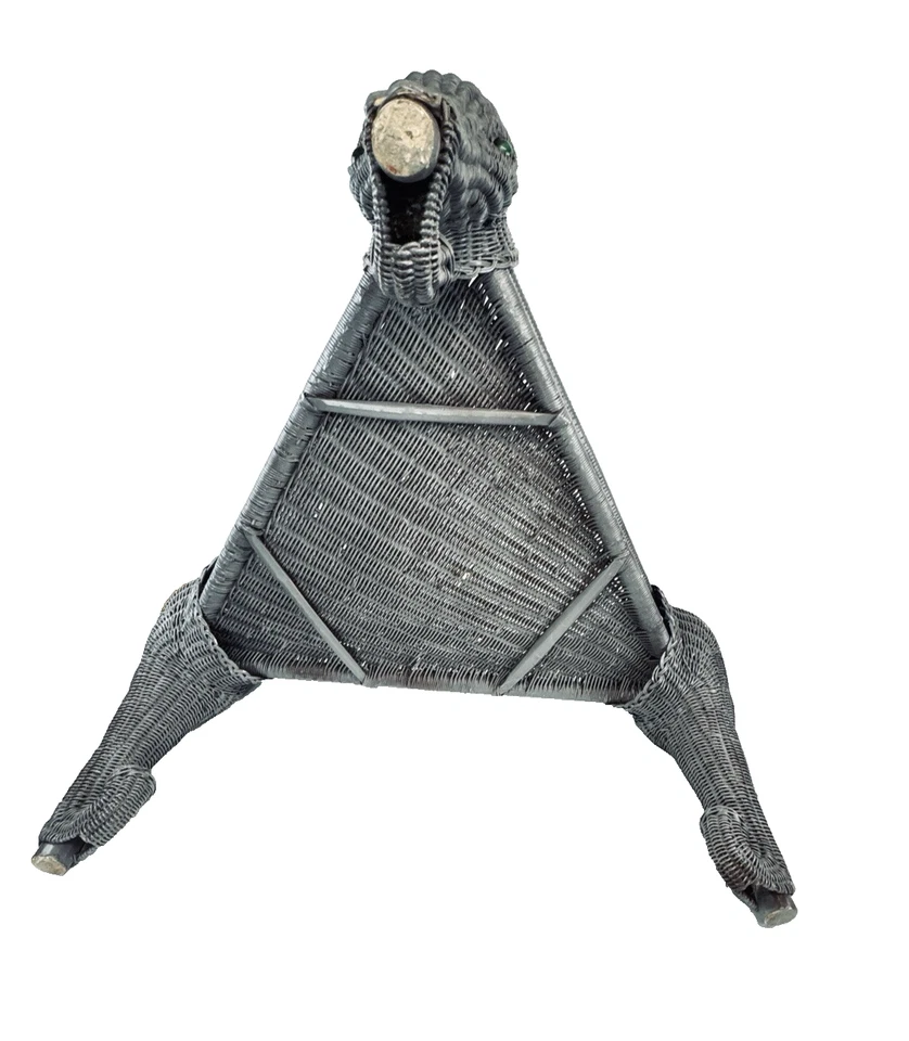 Vintage Triangular Wicker Elephant Table Stand Gray 36" x 19" tall Marble Eyes - Image 2 of 4