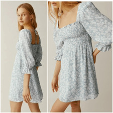 Reformation Dress Zaria Mini Smocked Sofie Floral Light Blue Floral Size XS