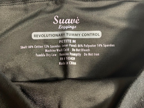 SUAVE REV TUMMY CONTROL LEGGINGS BLACK WITH WHITE PEARLS FRONT BOTTOM PETITE M - Picture 3 of 3