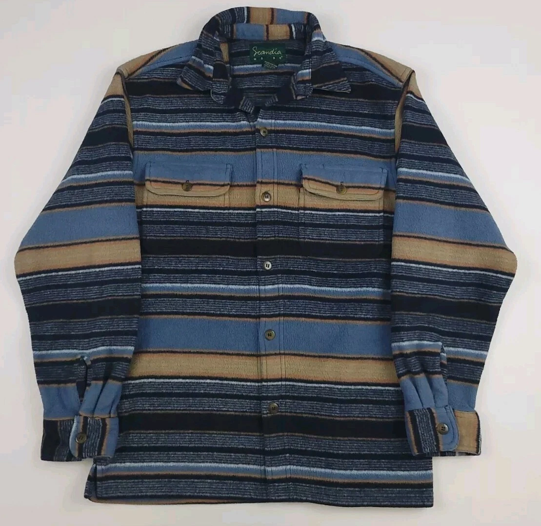 Vintage 90s Multicolor Striped Pattern Fleece Button Shirt Vtg Scandia Outdoors