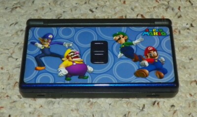 Nintendo DS Lite Handheld Console - Blue & Black w/ Mario Stickers