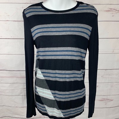Halogen Cashmere Blend Striped Front Sweater Sz S Black Gray