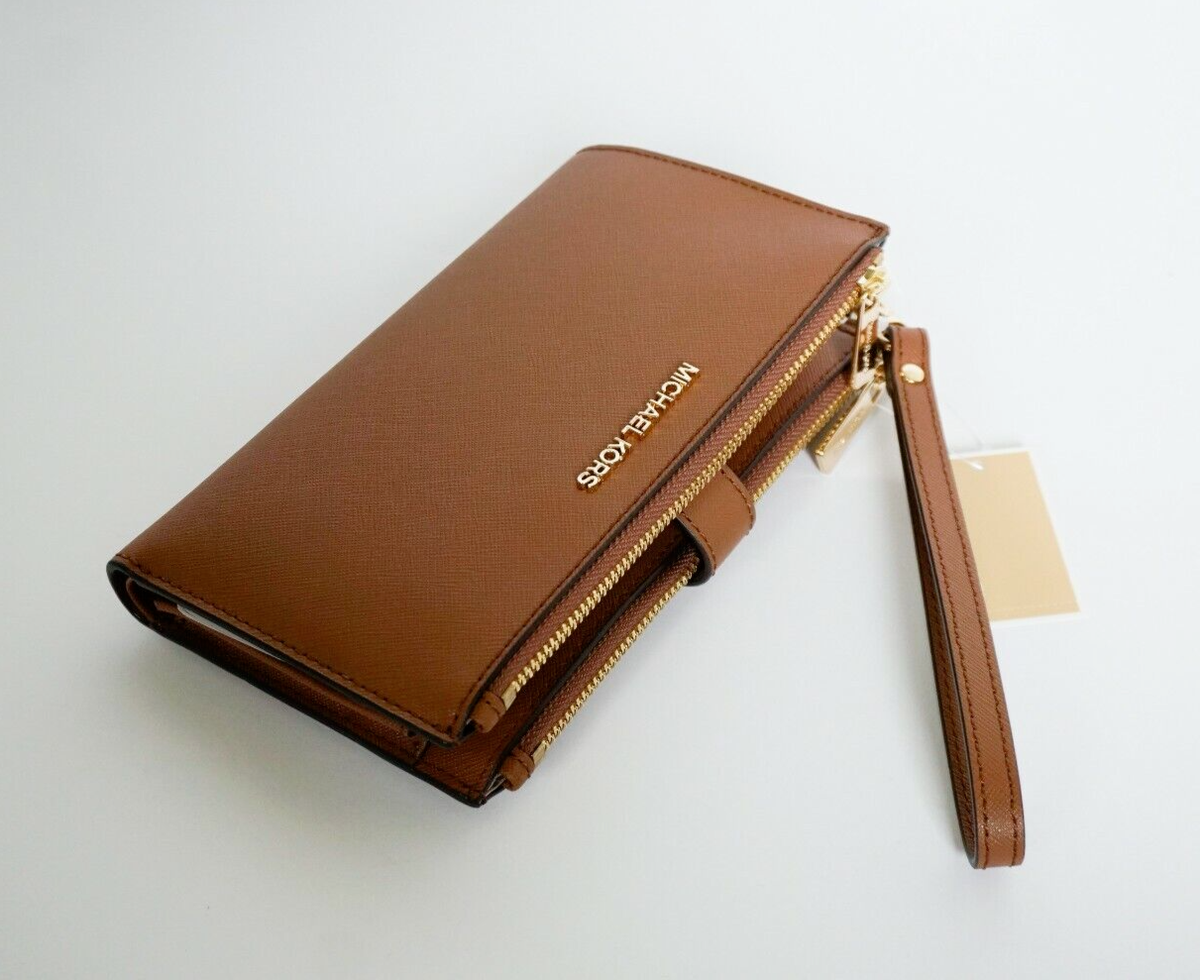 Michael Kors Jet Set Travel Large Double Zip Phone Wallet Brown