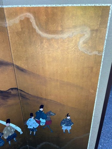Pantalla Plegable Byobu Oro Edo People Life Panel Japonés H92 x W160cm Montaña - Imagen 16 de 20