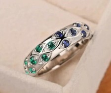 Round Cut Simulated Blue Sapphire Women's Pretty Band Ring 14k White Gold Plated