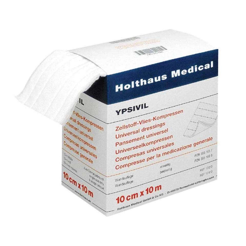 HOLTHAUS MEDICAL YPSIVIL Zellstoff-Vlies-Kompresse Wundauflage, steril, 10cmx10m, einseitig