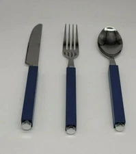 Retroneu Stainless Flatware 4 Place Settings Stainless Blue  Handle 3 Piece