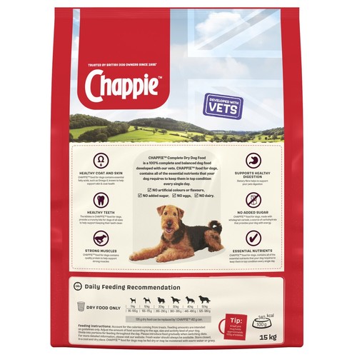 15kg Chappie Complete Dry Adult Dog Food Beef & Wholegrain Cereal