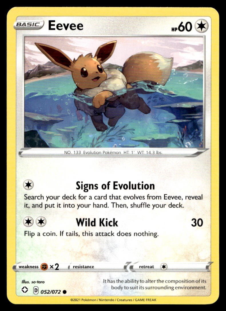 Eevee 52/72 Pokemon Card Shining Fates Common 60 HP Near Mint E14