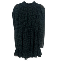 Zara Geometric Mock Neck Sheer Long Sleeve Mini Dress Green Black Size Small