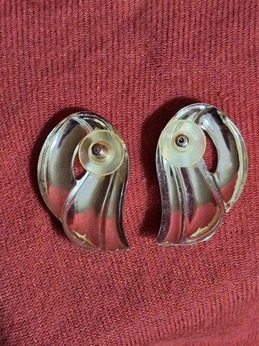 Vintage Avon Sleek Swirl Pierced Earrings Silver Tone Black Enamel Statement - Picture 5 of 8