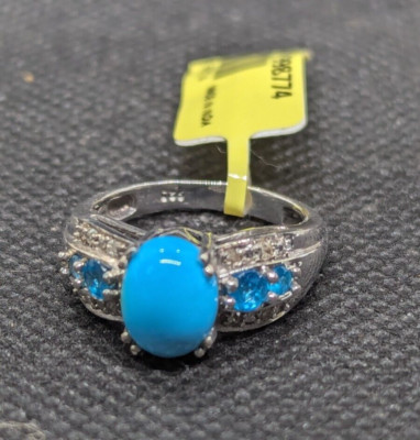 Neon Blue Apatite, Turquoise and Sterling Ring