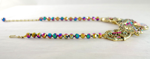Pretty! DESIGNER STYLE RAINBOW PEACOCK AB CRYSTAL RHINESTONE RAVEN BIRD NECKLACE - Picture 15 of 22