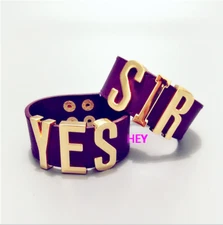 Harley Quinn Bracelet YES SIR Purple Leather Suicide Squad Girl Gold cuffs