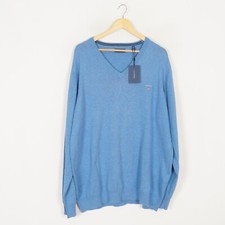 GANT Men's Jumper Size 3XL Crew Neck Pullover Cotton Tight Knit Blue Sweater